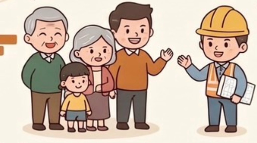 地方輔導團專業人員向多代同堂家庭說明老宅修繕與補助資訊
